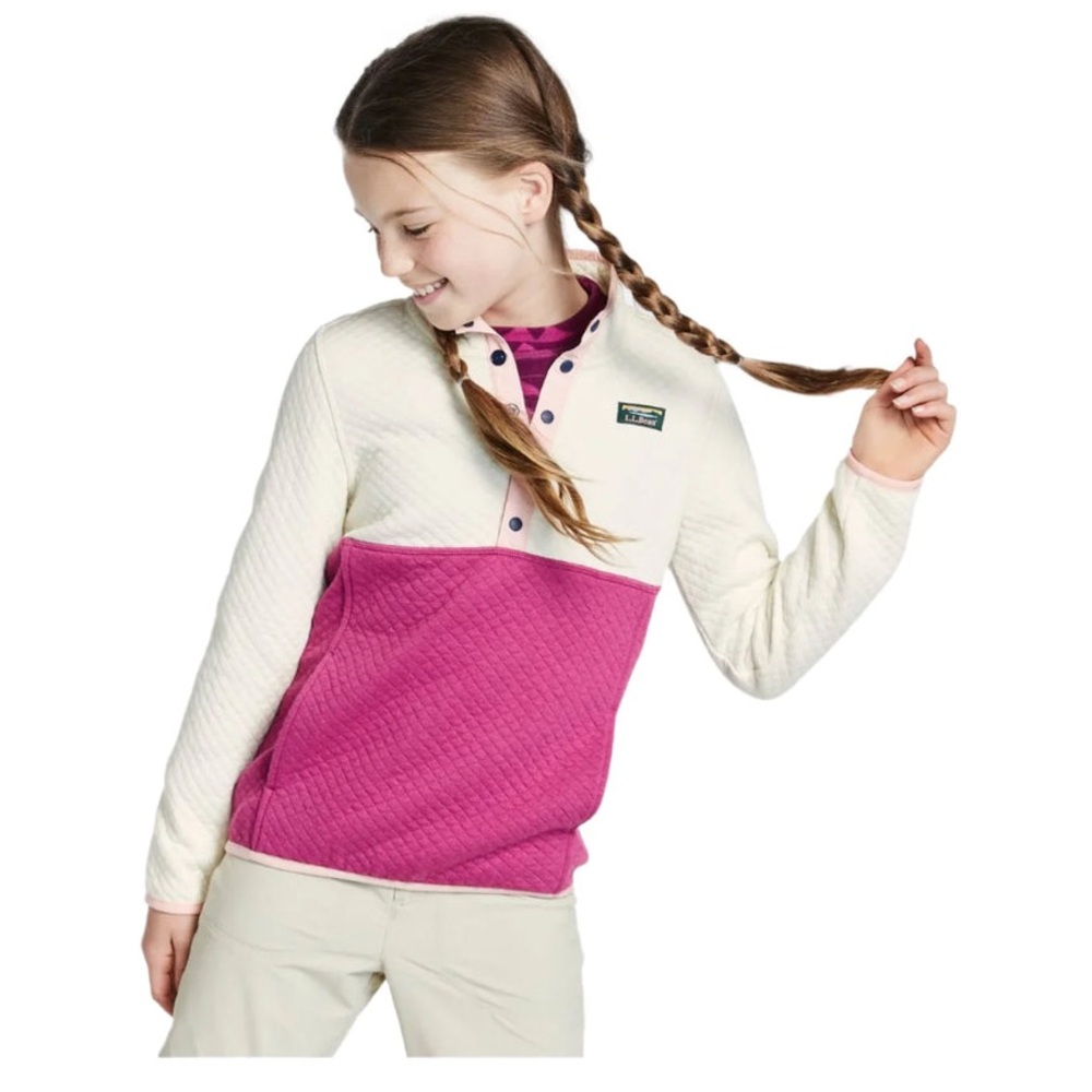L. L. Bean quilted 1/4 snap color block pullover, kangaroo pocket, item 514059